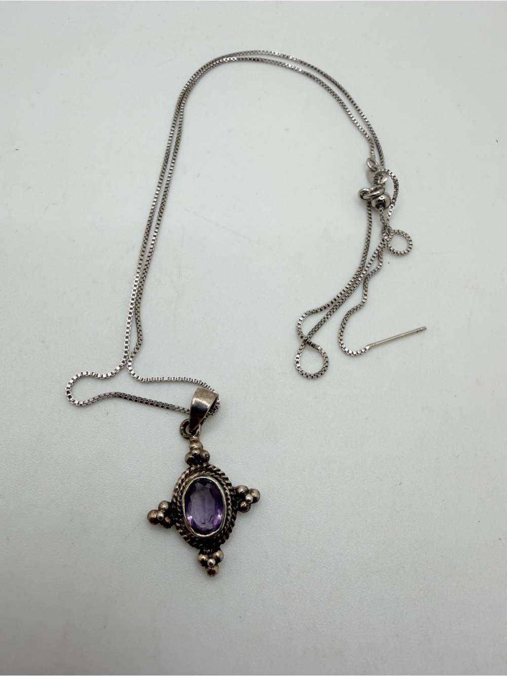 Adjustable up to 20", s925 new‎ chain and 925, 6x8mm Amethyst pendant, necklace!